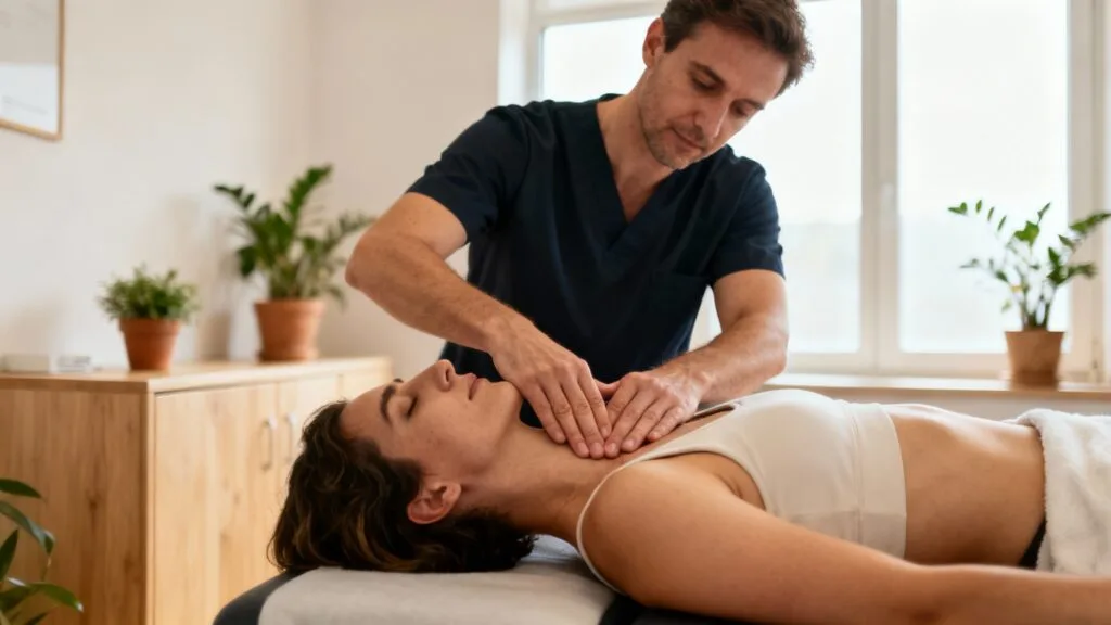 Séance d’ostéopathie avec manipulation cervicale douce