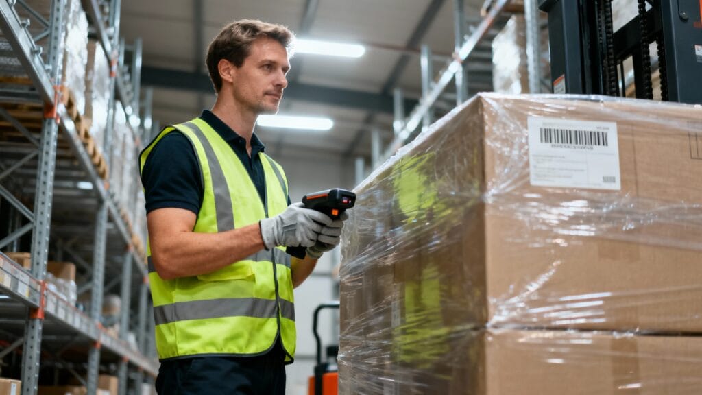 Préparateur de commandes utilisant un scanner en entrepôt