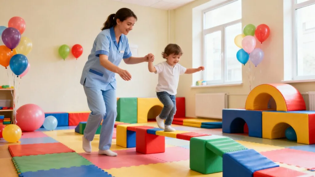 Séance de psychomotricité avec parcours moteur enfant
