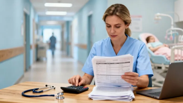 Sage-femme examinant salaire sage femme et primes à l’hôpital