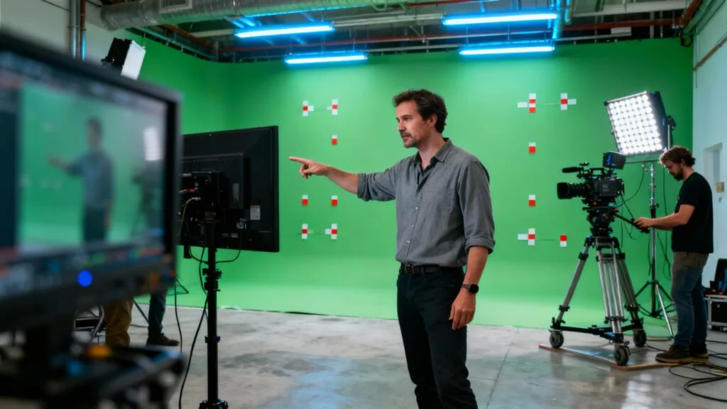 Supervision VFX sur fond vert pendant un tournage cinéma