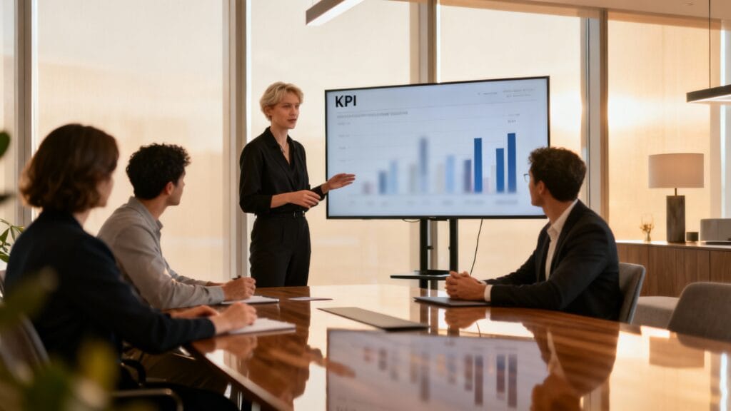 Responsable recrutement présentant KPI et stratégie d’acquisition