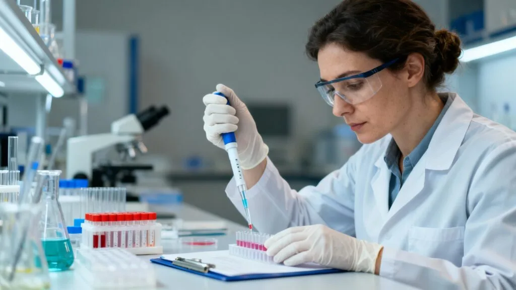 Technicien en santé animale manipulant des échantillons au labo