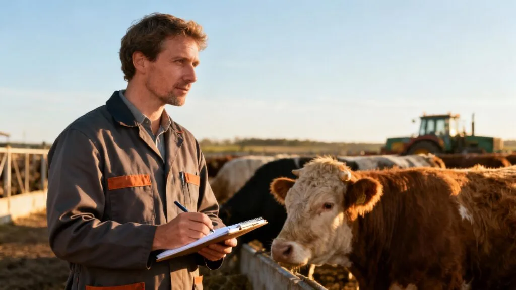 Technicien des services vétérinaires en visite d’élevage
