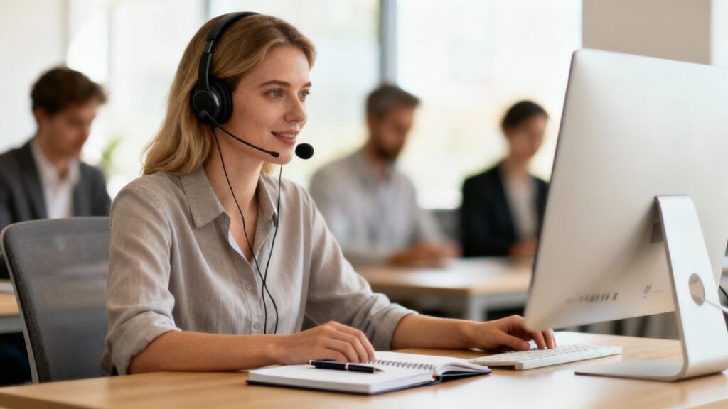 Téléconseiller au casque, relation client à distance