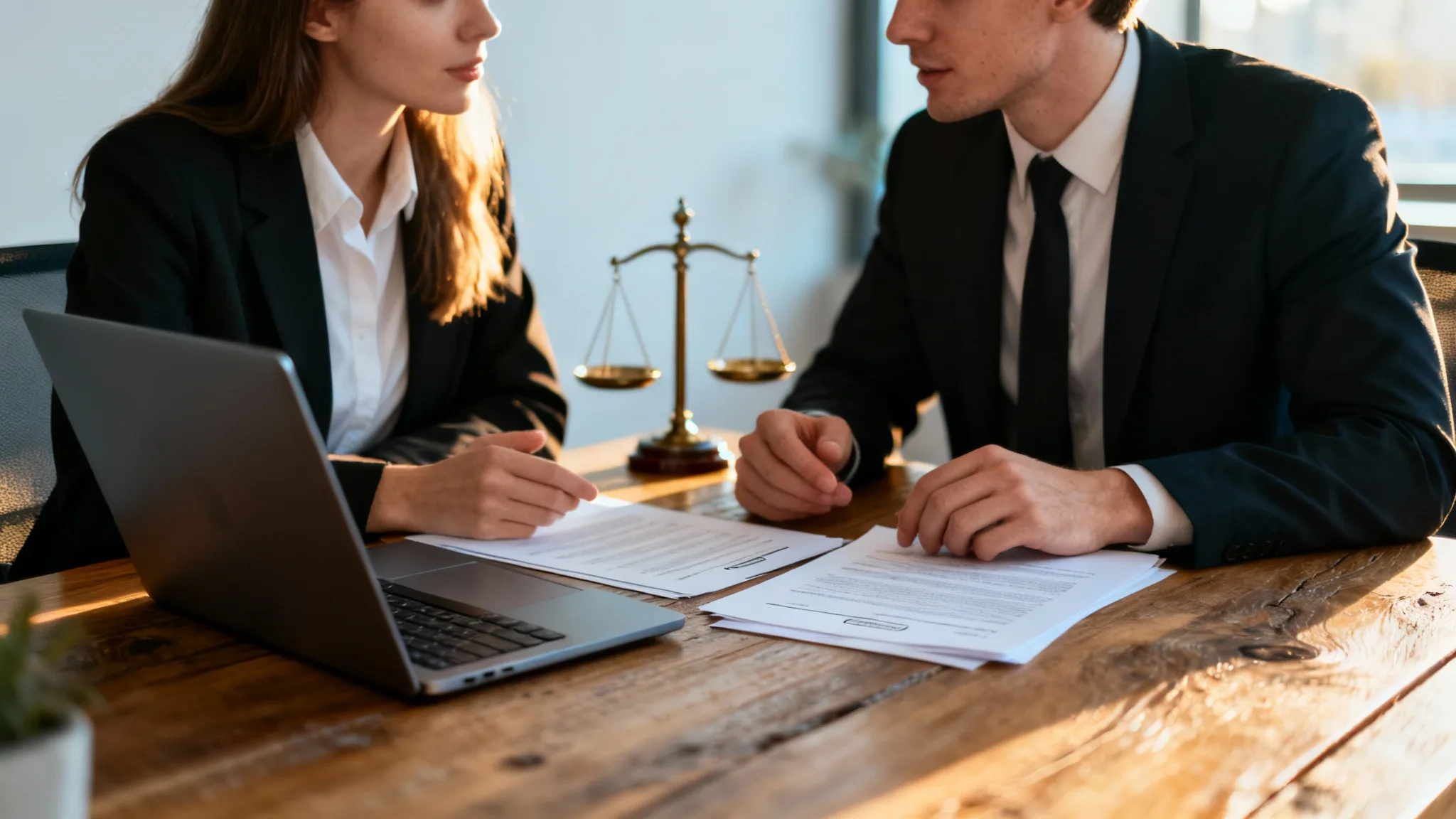 Professionnels discutant d’un métier dans le droit