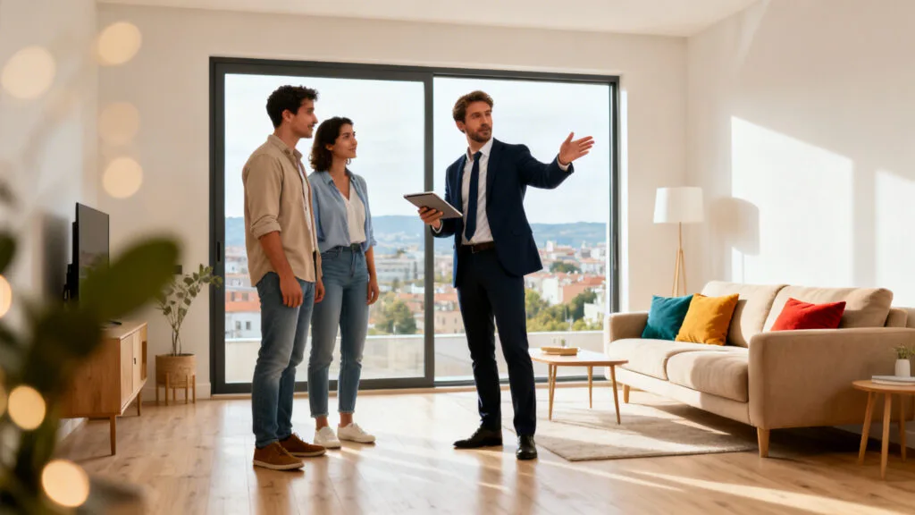 Agent immobilier en visite, commissions et prospection
