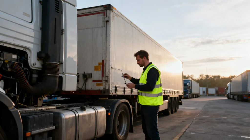 Chauffeur PL près de son camion, FIMO et primes