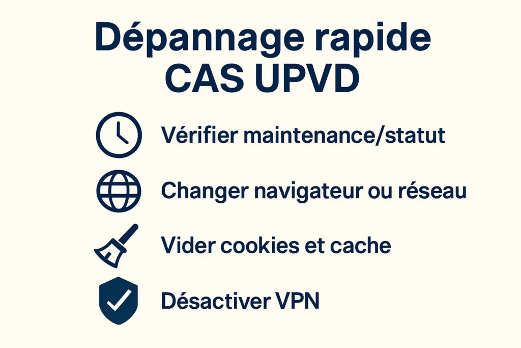 Check-list de dépannage CAS UPVD cookies cache VPN