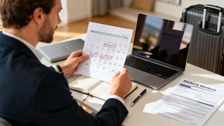 Salarié planifiant un congé sabbatique avec calendrier