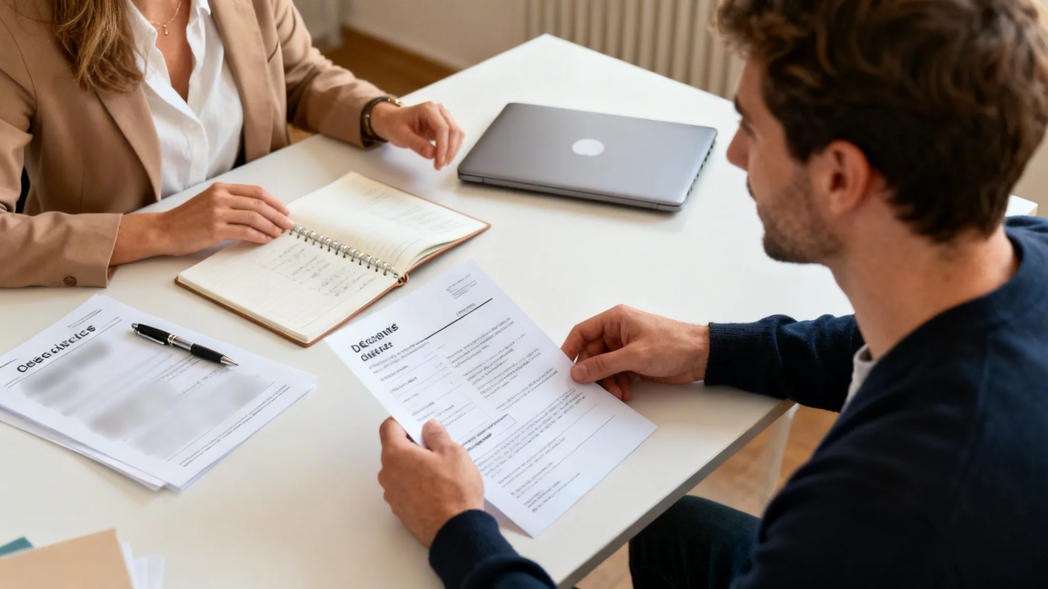 Conseiller et candidat finalisant un contrat d’engagement France Travail