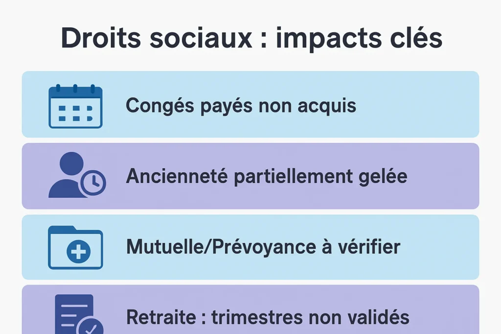 Impacts sur congés payés, ancienneté, mutuelle et retraite