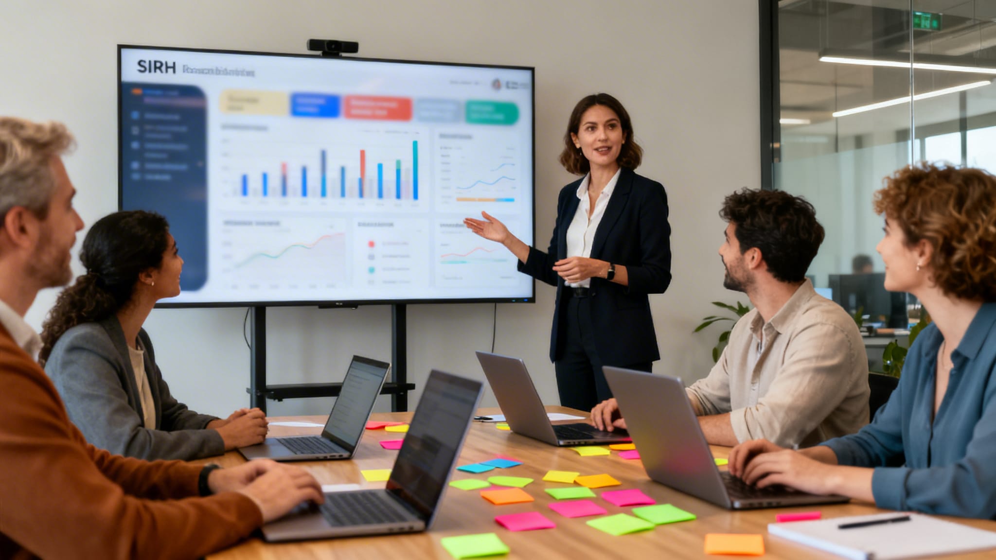 Réunion RH autour d’une démo de SIRH type Eurécia