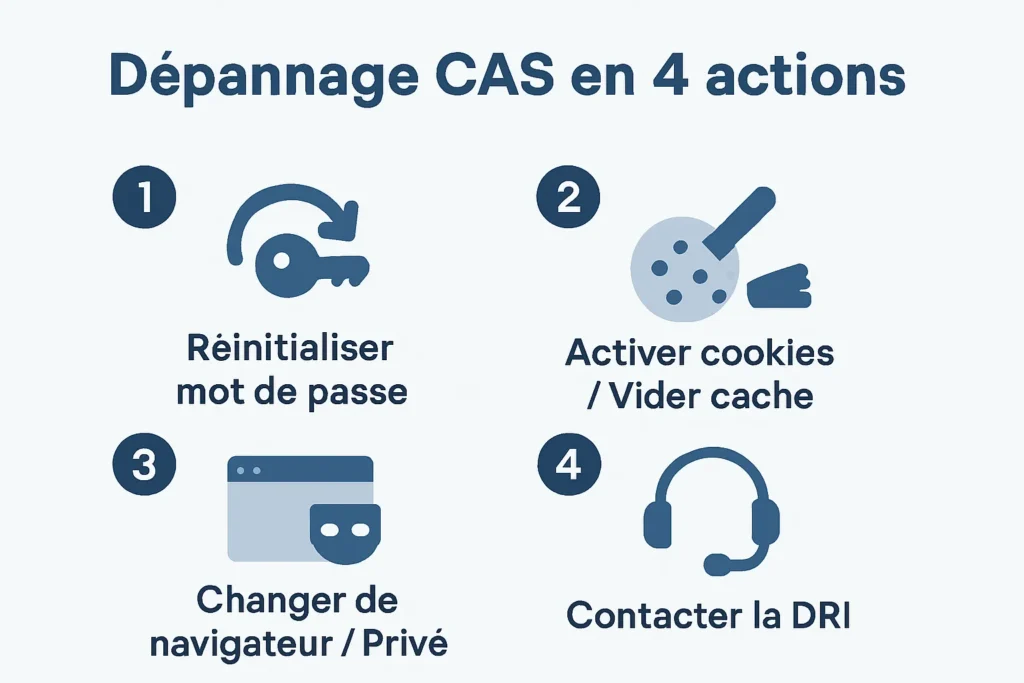 Infographie dépannage CAS : 4 actions prioritaires
