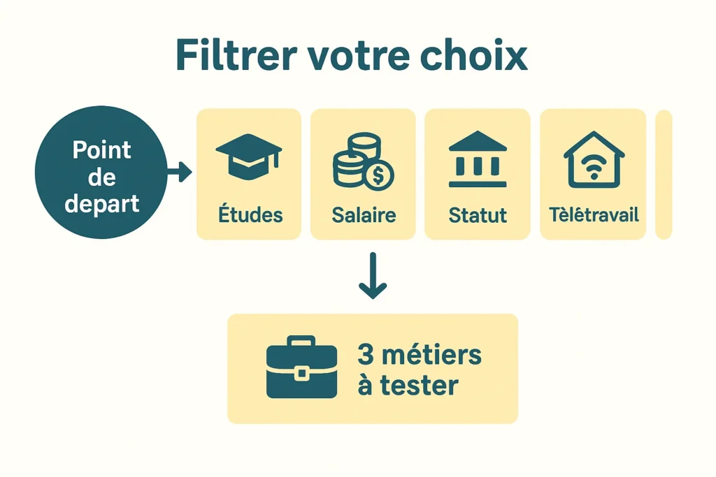 Infographie filtres pratiques pour choisir un métier en G