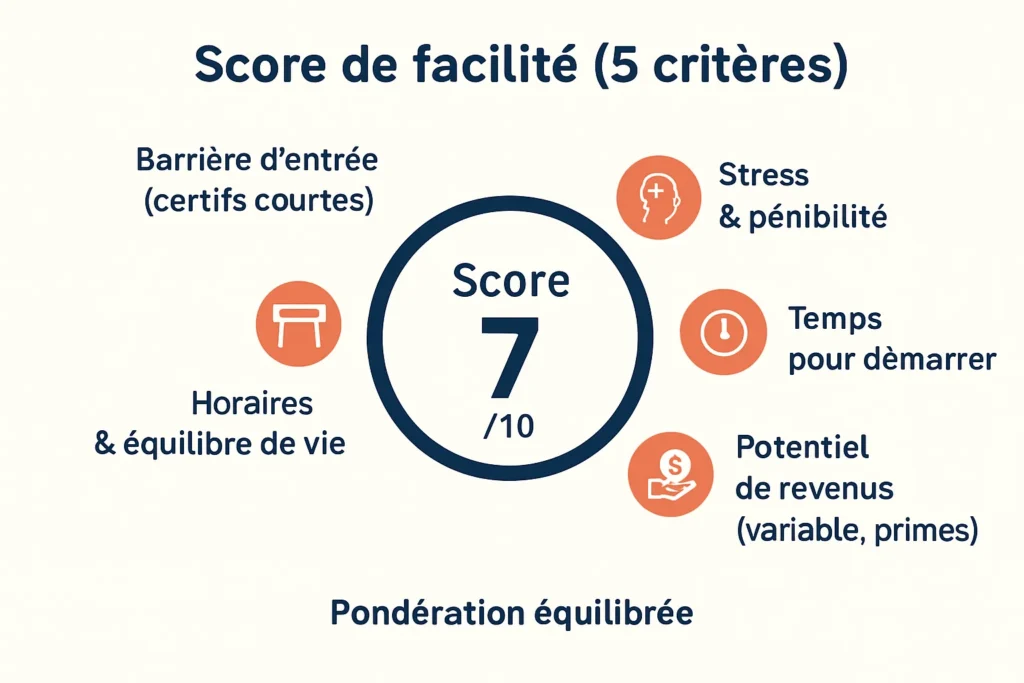 Schéma du score de facilité : 5 critères clés