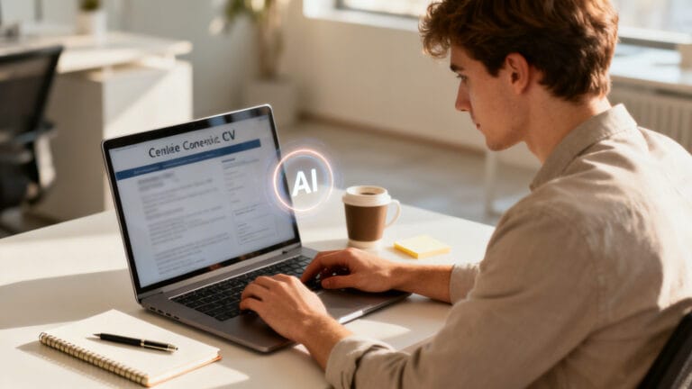 Candidat modifiant un CV avec l’IA de Kickresume