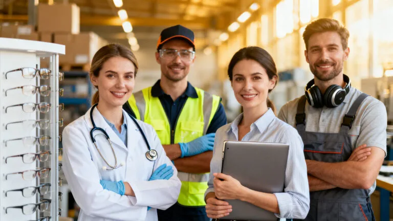 Professionnels variés illustrant les métiers en O