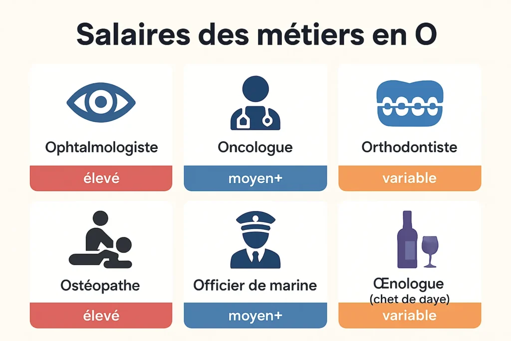 Salaires indicatifs des métiers en O, principaux postes