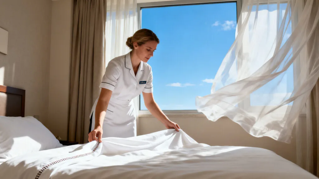 Valet ou femme de chambre en action dans une chambre