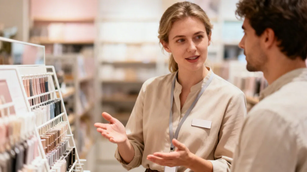 Vendeur conseil en boutique avec une cliente