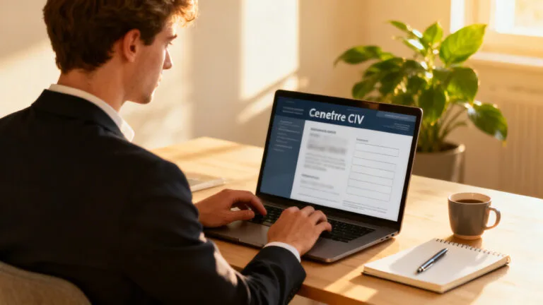 Personnalisation d’un CV en ligne avec Novoresume sur un ordinateur portable