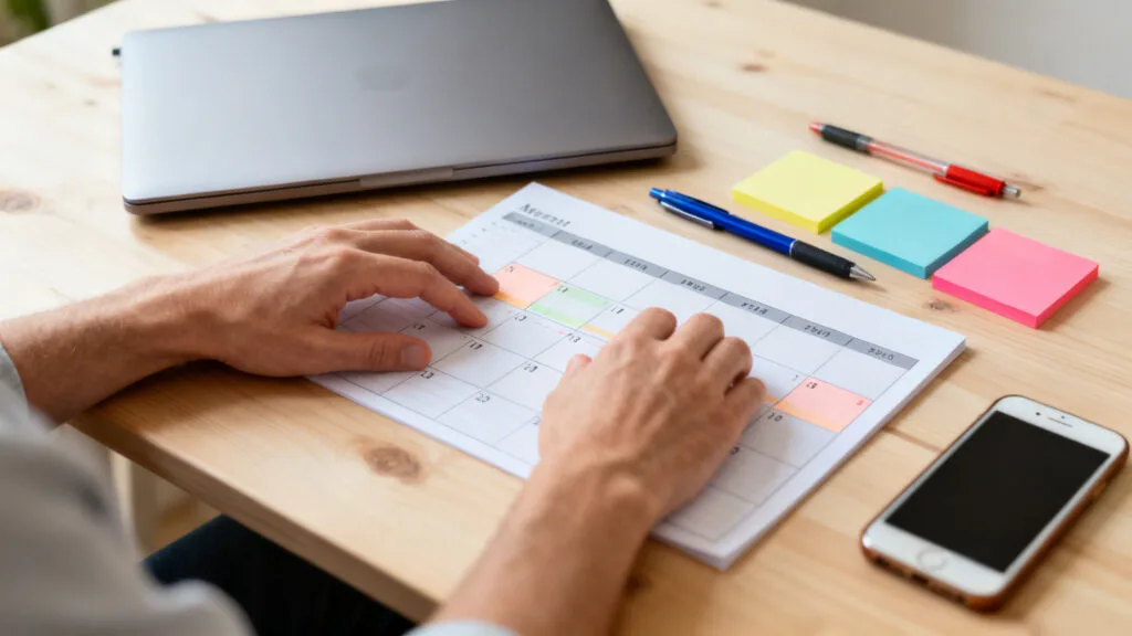 Calendrier hebdomadaire avec créneaux réservés pour les séances du bilan