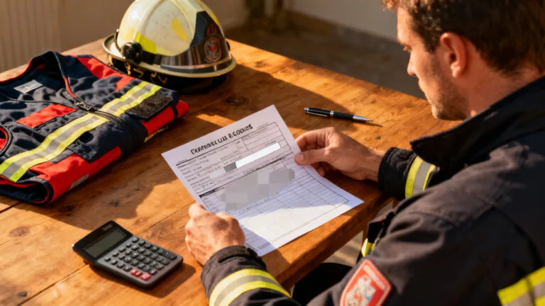 Pompier consultant sa fiche de paie et son salaire mensuel