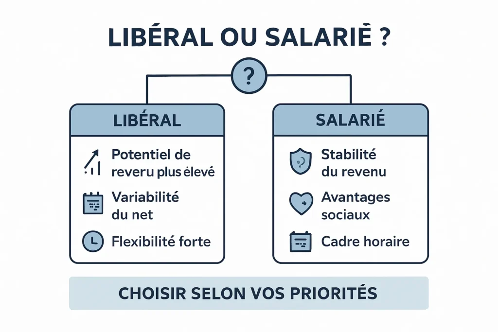 Schéma comparatif libéral vs salarié pour kiné