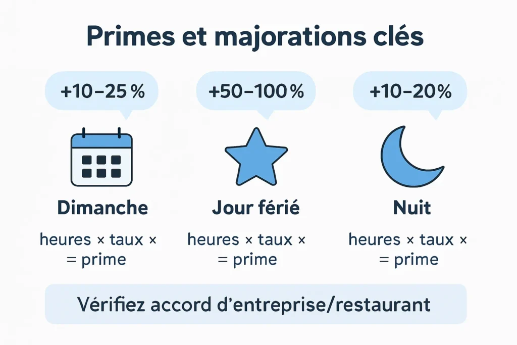 Primes dimanche McDo, fériés et nuit avec formules de calcul