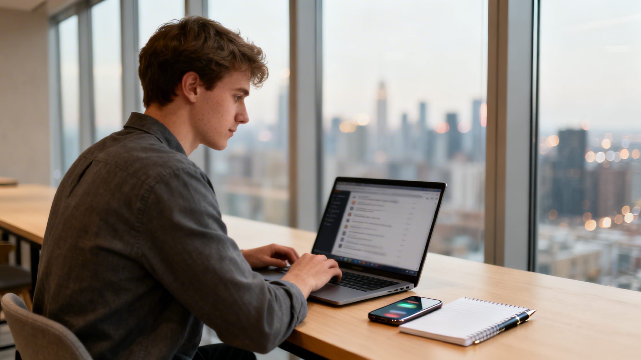 Professionnel concentré pour trouver un emploi en suisse en ligne