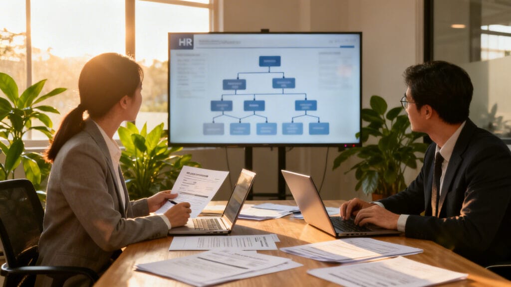 Responsables RH analysant organigramme et candidatures