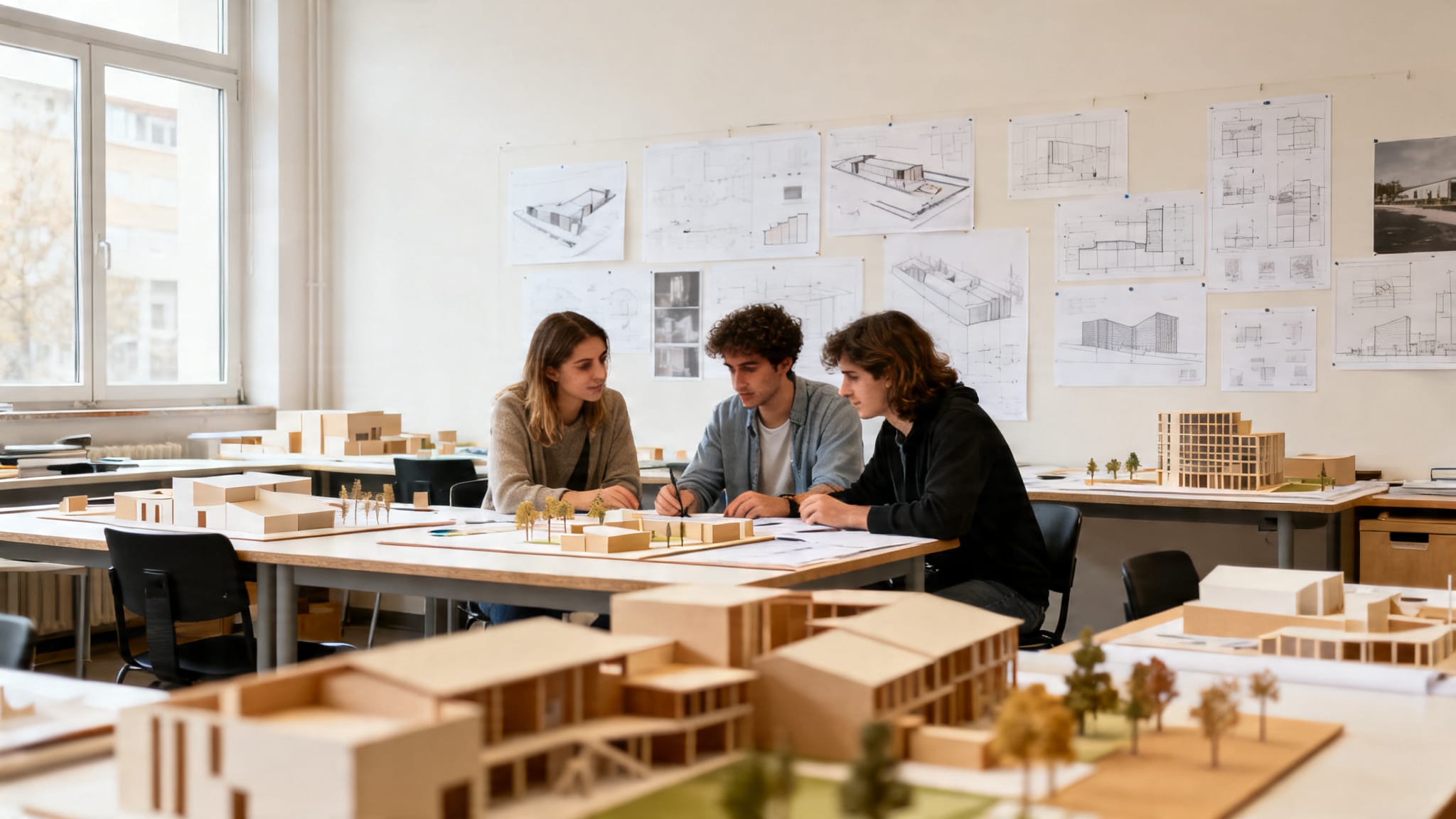 Atelier d’architecture à l’ENSA Lyon, maquettes et plans