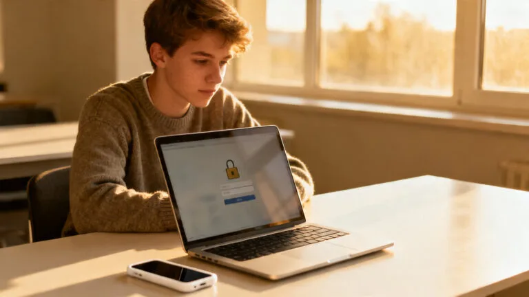 Étudiant ouvrant l’ENT UBO via le CAS sécurisé sur laptop