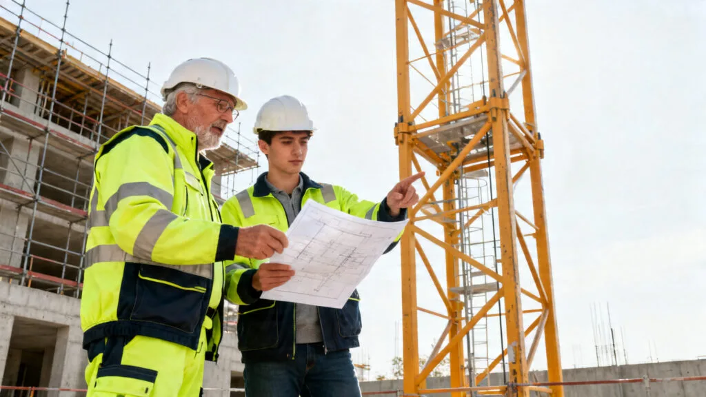 Grutier senior formant un junior près d'une grue