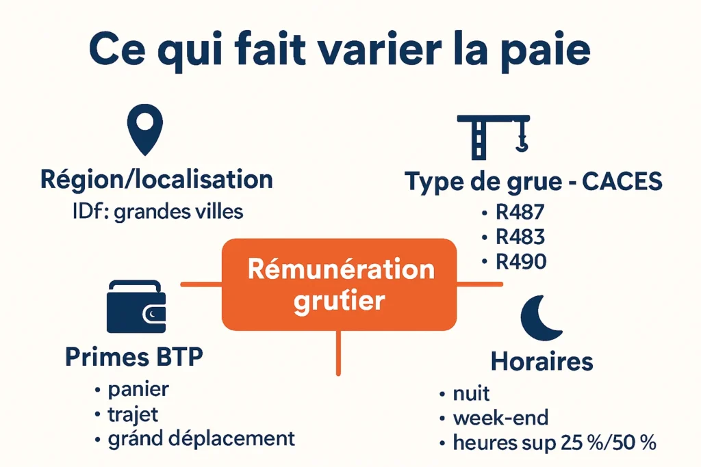 Région, CACES, primes et horaires qui modulent la paie