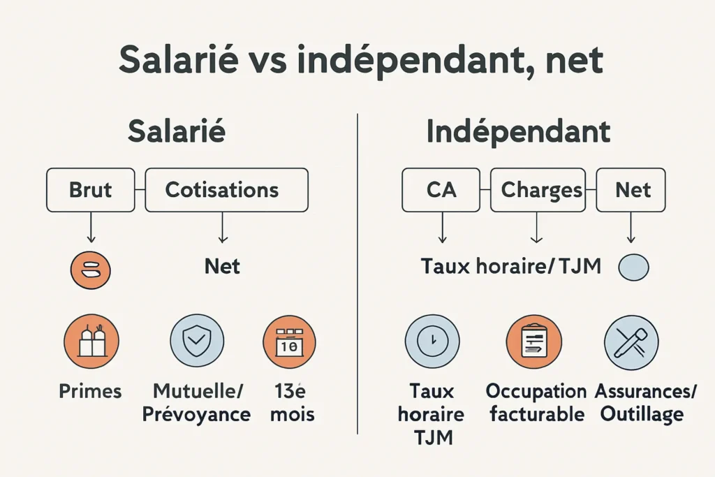 Comparaison des revenus nets salarié et indépendant électricien