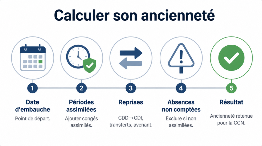 Étapes visuelles pour le calcul de l’ancienneté en entreprise