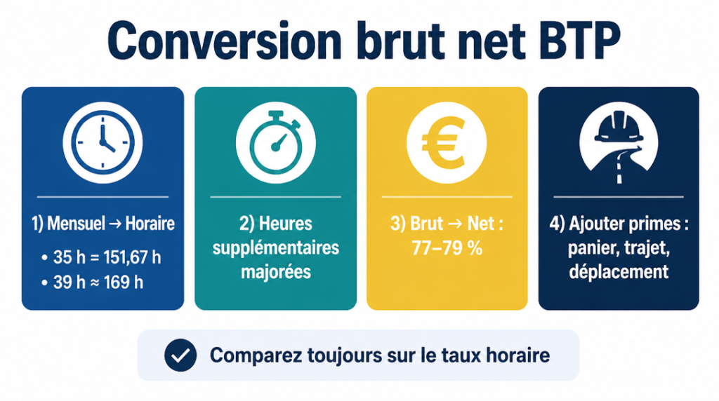 Schéma conversion brut net BTP et taux horaire