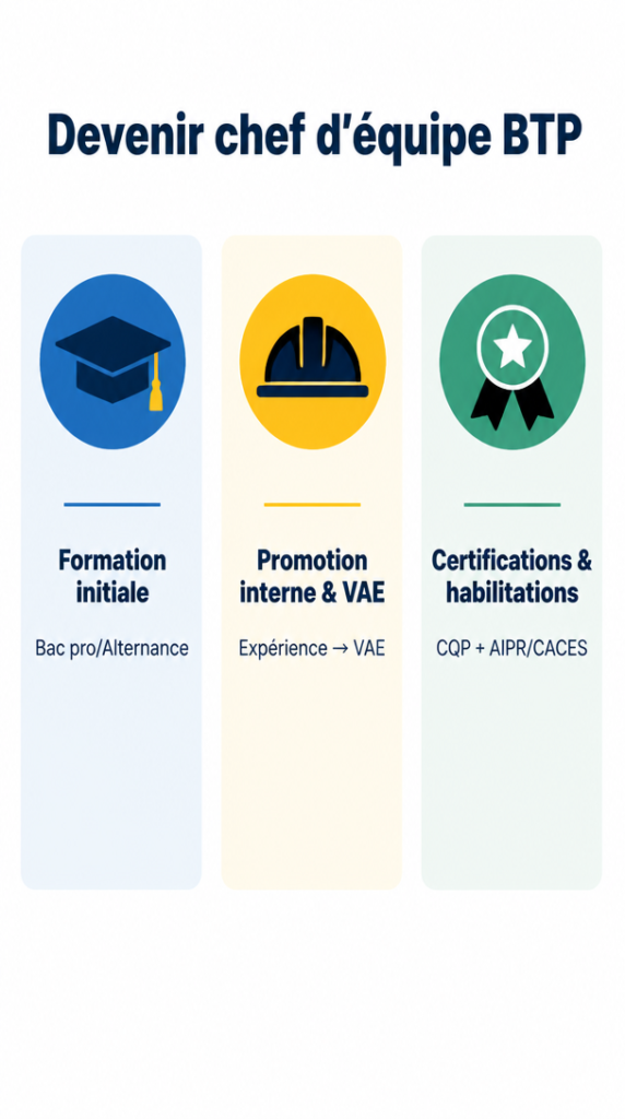 Parcours pour devenir chef d'équipe en formation, VAE et CQP