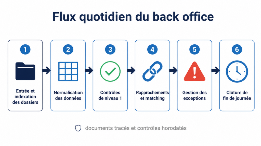 Schéma du processus back office de l’entrée à la clôture