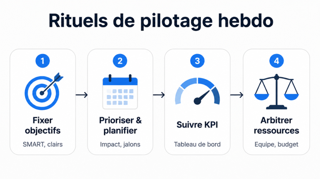 Schéma des rituels hebdomadaires de gestion de projet