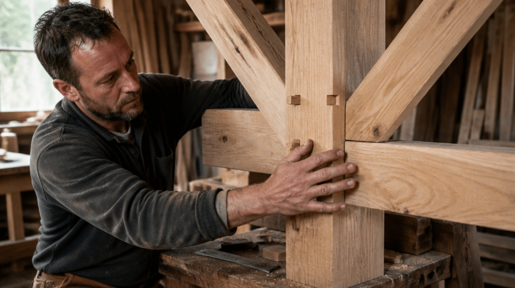 Charpentier travaillant une ossature bois