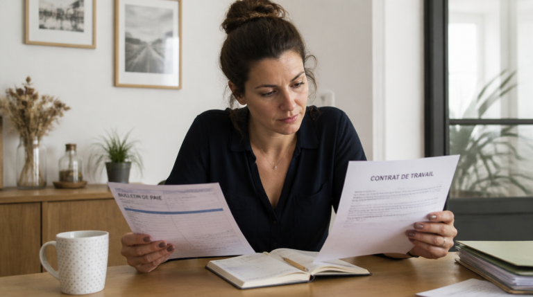 Salariée vérifiant l’idcc 1518 sur ses documents