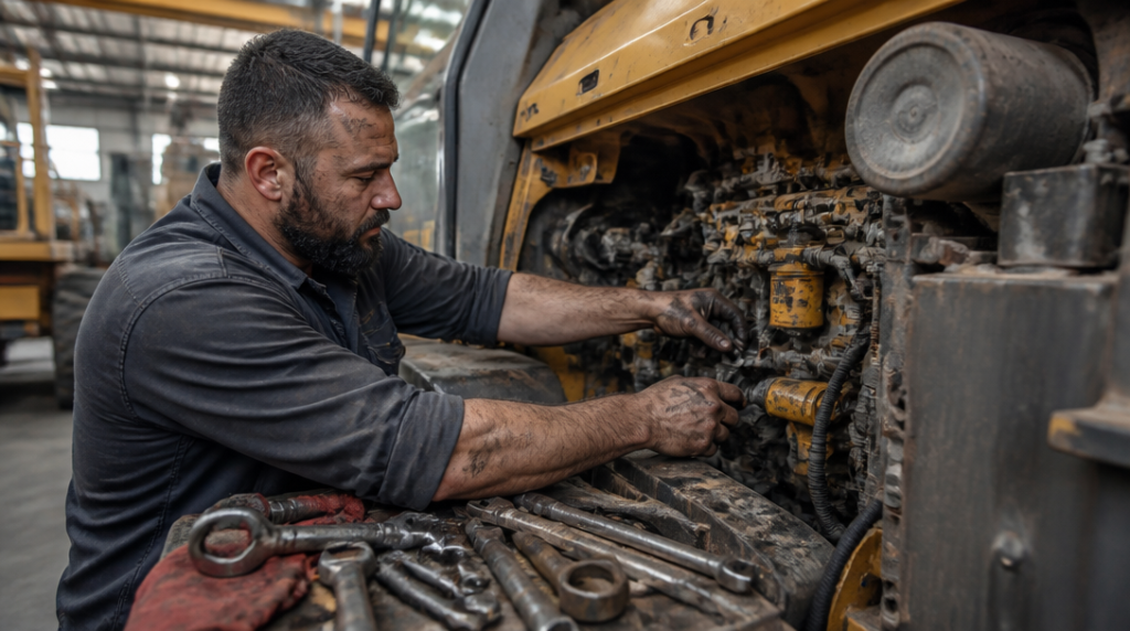 Mécanicien poids lourds en maintenance d'engins