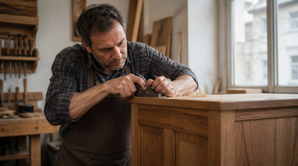 Menuisier réalisant un agencement en bois