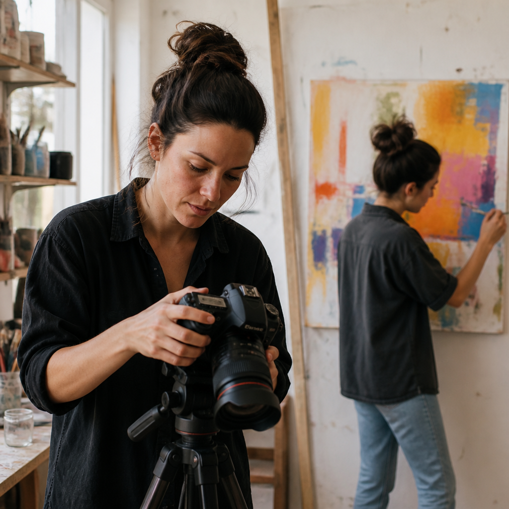Photographe et plasticien dans un atelier créatif