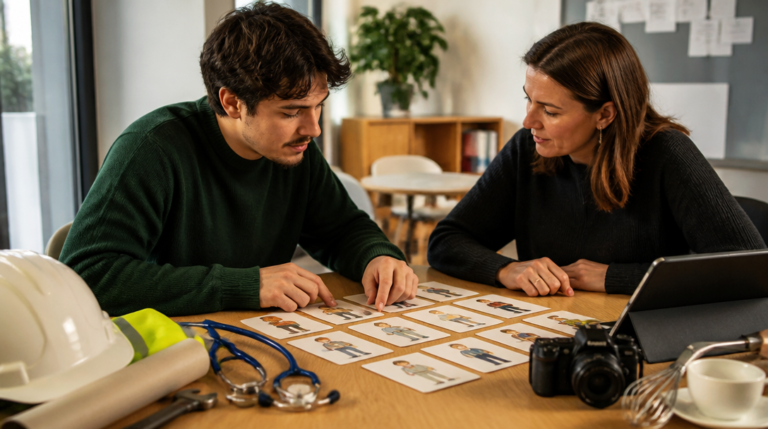 Conseillère et candidat explorant des métiers en M