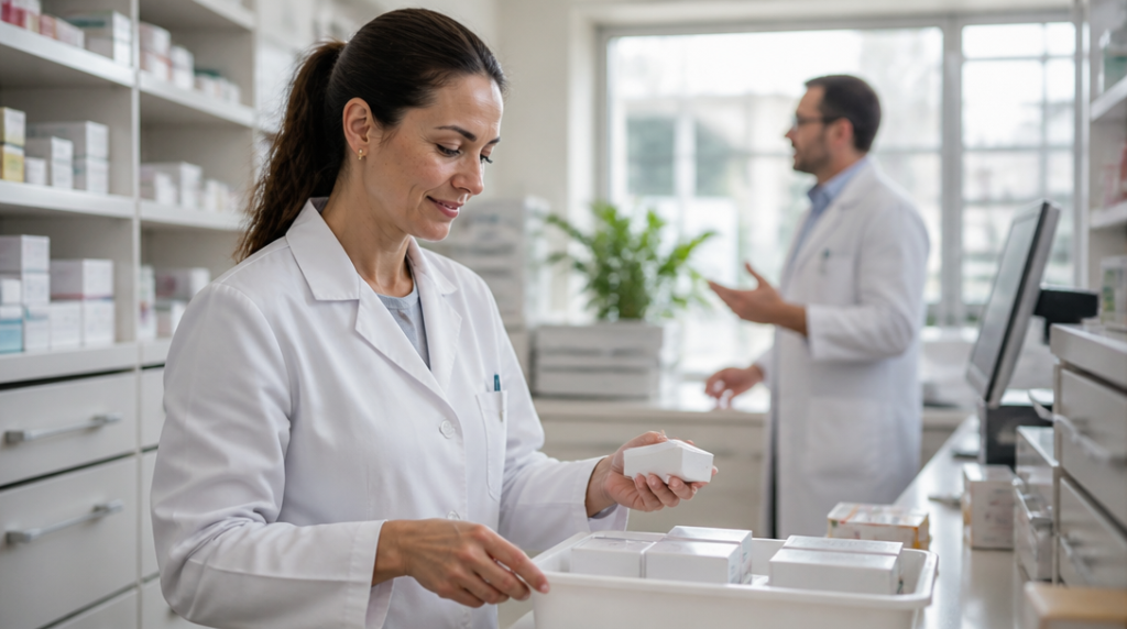 Pharmacien préparant des produits de santé