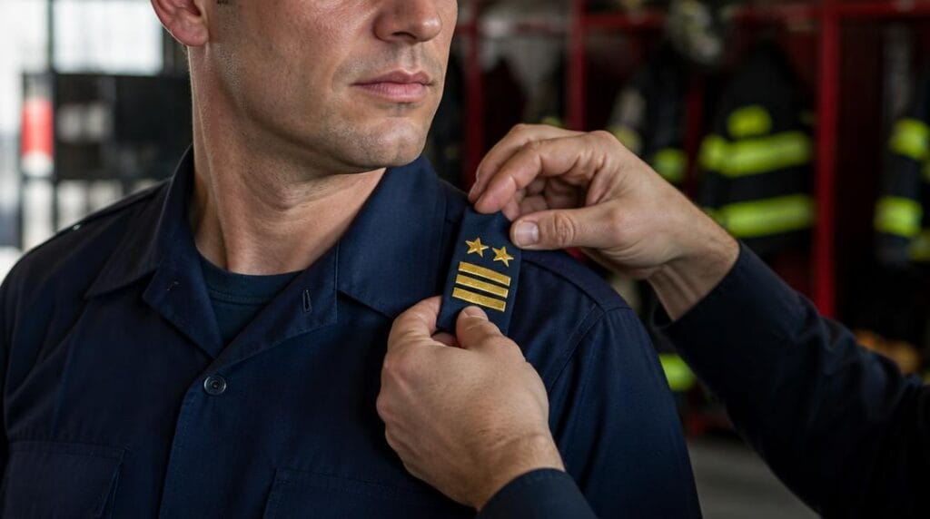 Galons de sous-officier sur uniforme de sapeur-pompier
